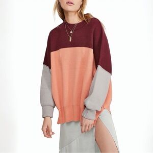 Free People Easy Street Tunic Oversized Colorblock Peach Maroon Beige